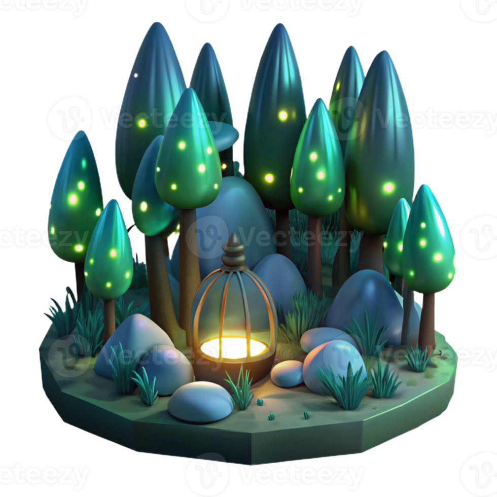 vibrant classic A group of fireflies illuminating a dark forest, bioluminescent light, magical realism style 4K png