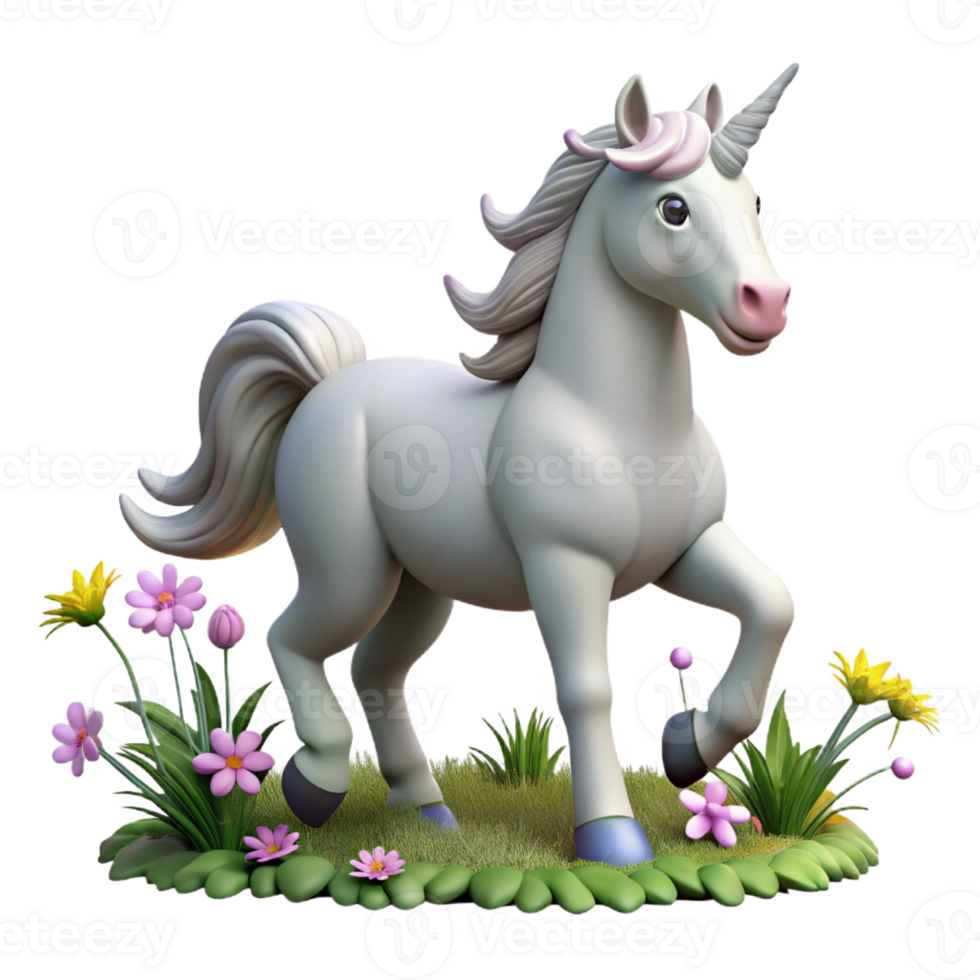 dramatic classic A majestic unicorn with a silver horn, prancing in a field of wildflowers, soft pastel lighting, fairytale illustration style genuine png