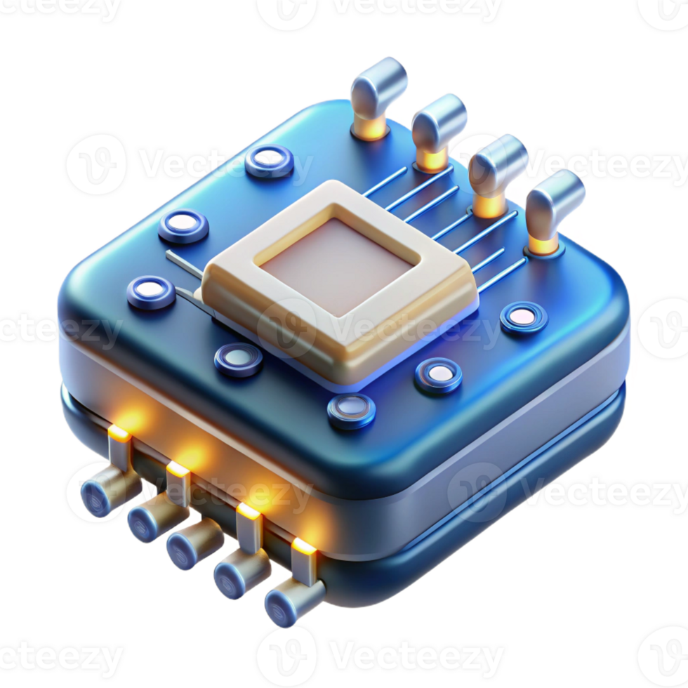 beautiful contemporary A close-up of a futuristic microchip, intricate circuitry and glowing transistors, illuminated by microscopic lighting, technical illustration style genuine png