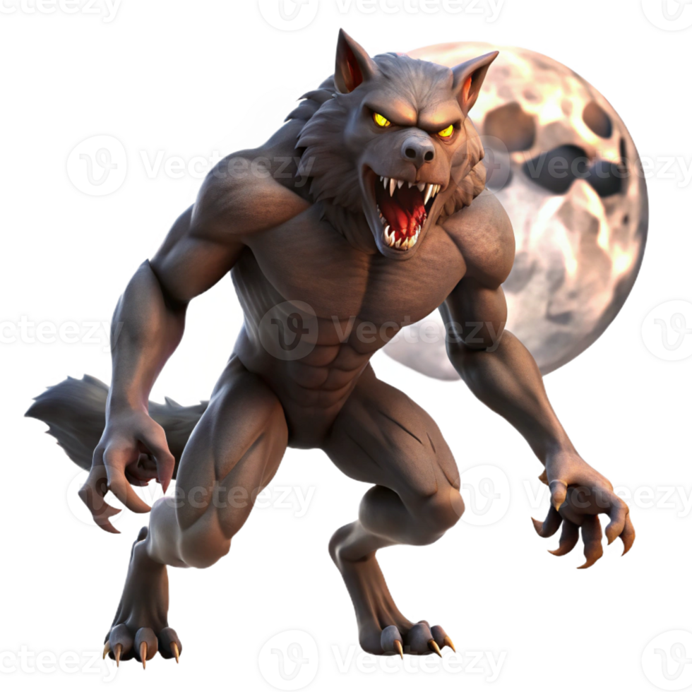 wonderful abstract A ferocious werewolf transforming under a full moon, dramatic silhouette lighting, horror style exclusive png