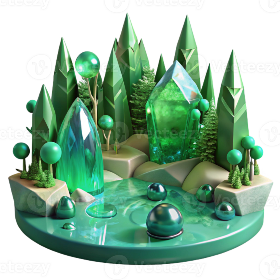 magnificent artistic Green Forest Reflection in Water Isolated high quality png