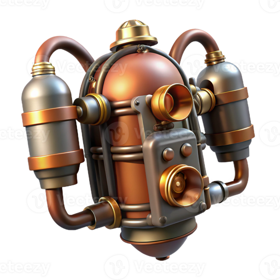 stunning modern Steampunk jetpack with copper pipes and miniature turbines exclusive png