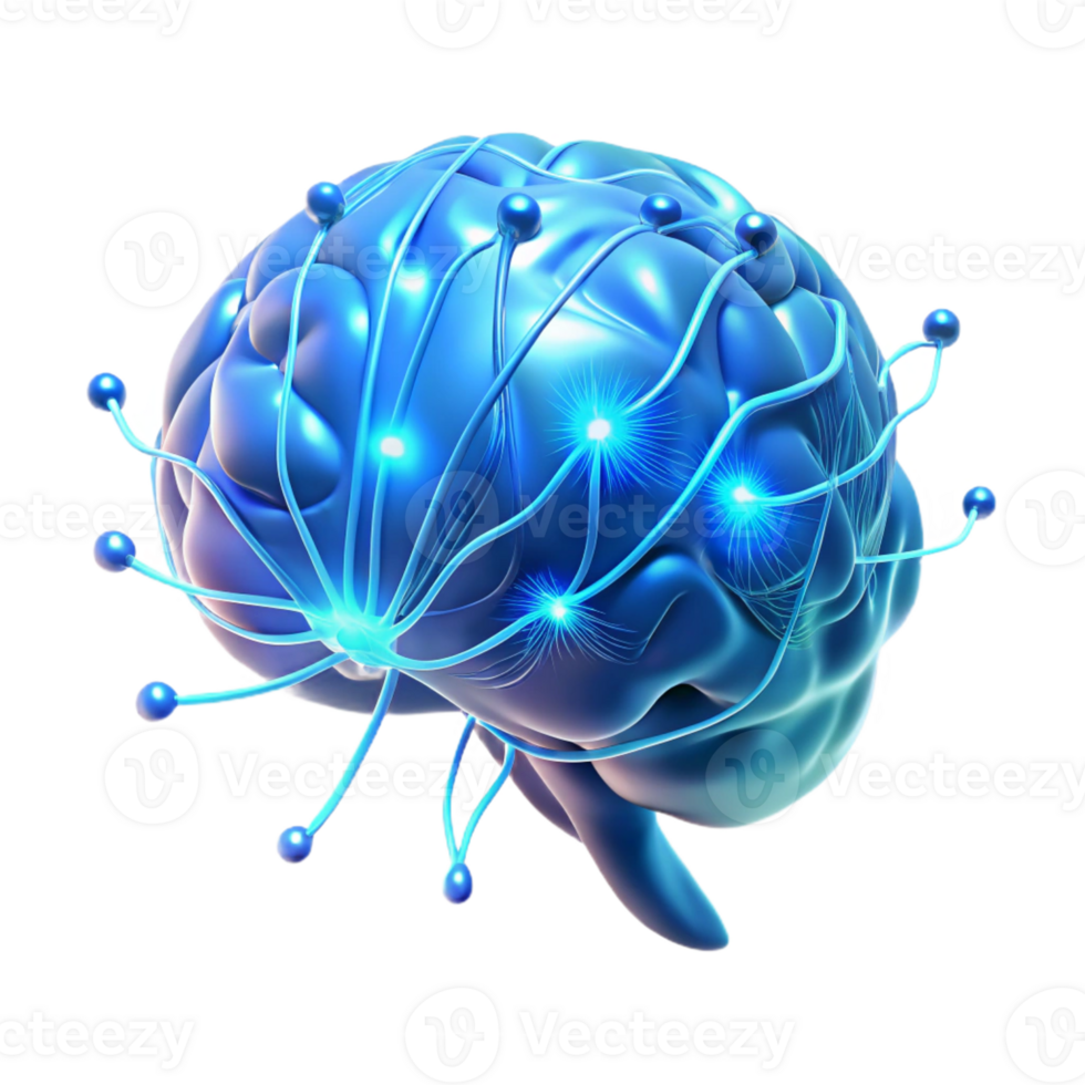 extraordinary traditional A holographic projection of a human brain, neural pathways firing in a complex dance of light, illuminated by cool blue light, scientific style original png