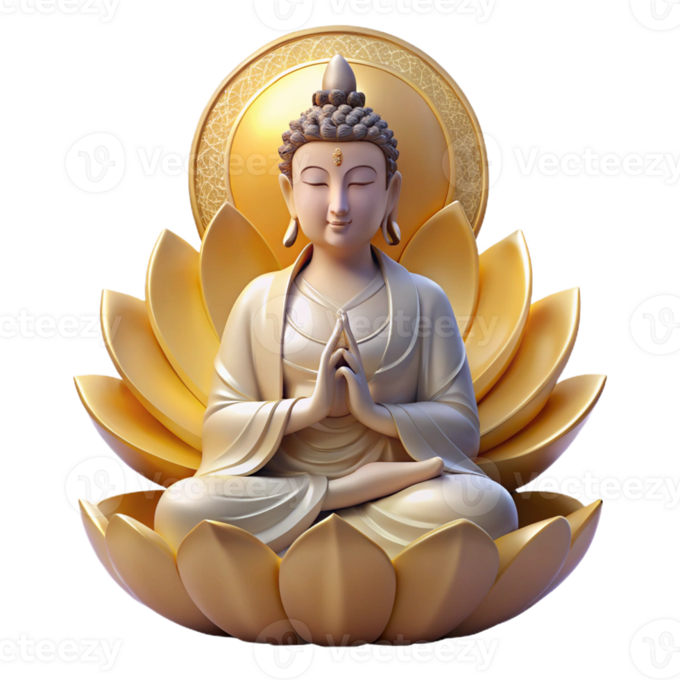 wonderful traditional A serene Buddhist Guanyin, the bodhisattva of compassion, meditating on a lotus flower, surrounded by a halo of golden light, traditional Chinese painting style original png