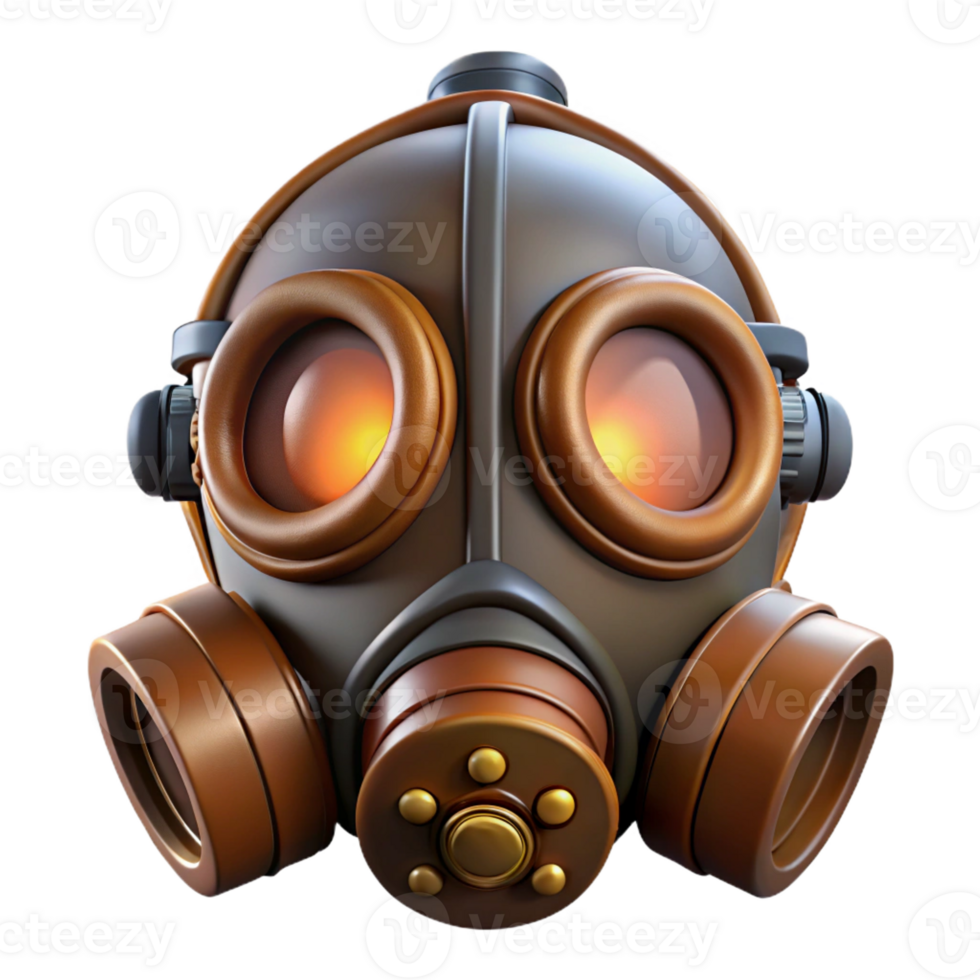 serene rustic Steampunk gas mask with filters and tinted lenses detailed png