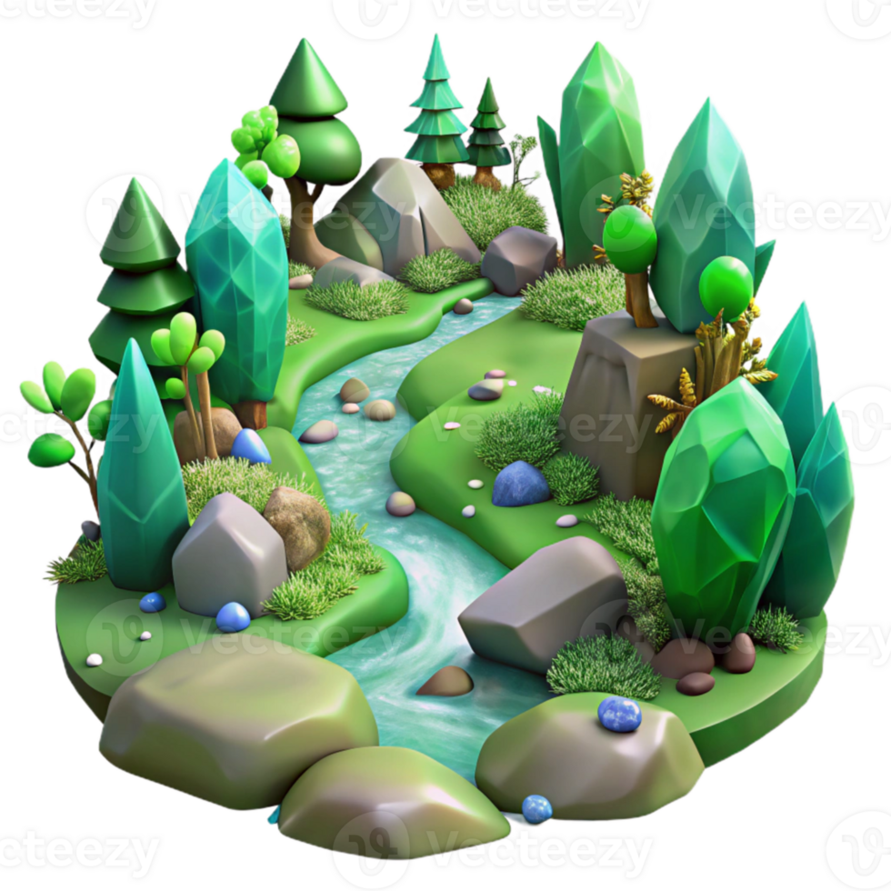 stunning modern Green Forest Stream Rocks Isolated for Realistic Design high resolution png
