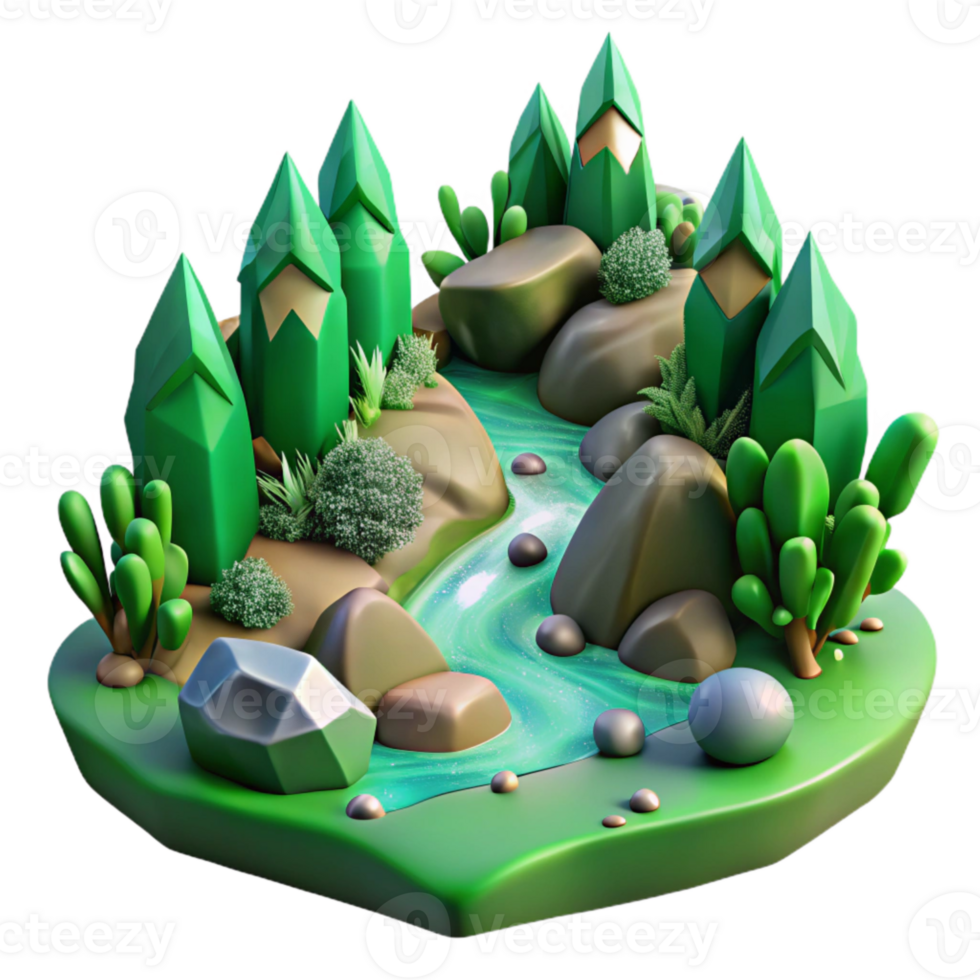 impressive minimalist Green Forest Stream Rocks Isolated for Realistic Design high quality png
