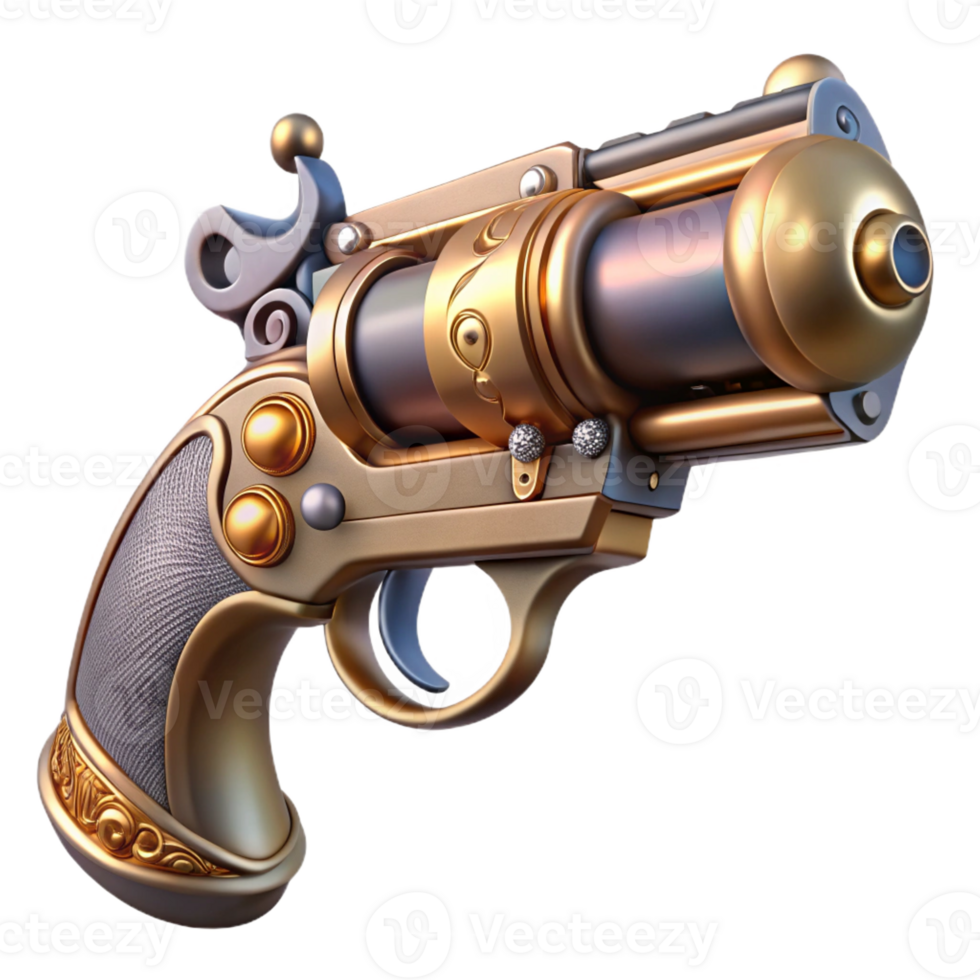 extraordinary artistic Steampunk pistol with ornate engravings and a pearl handle 4K png