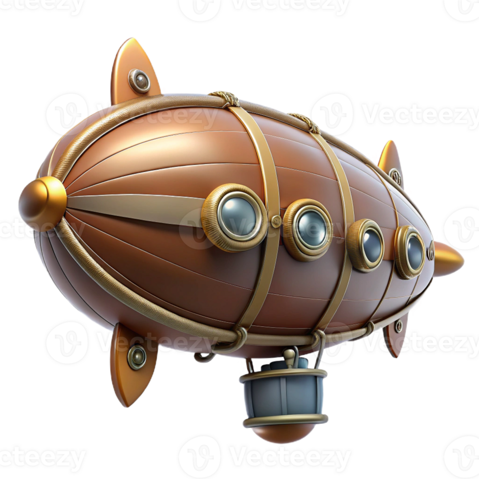 magnificent abstract Steampunk zeppelin miniature with intricate details original png