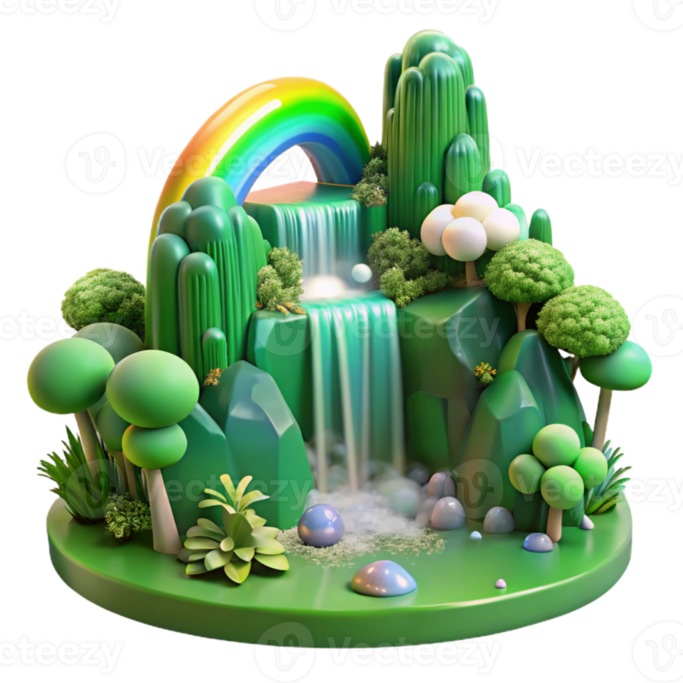 extraordinary abstract Green Forest Waterfall Mist Rainbow Cutout exclusive png