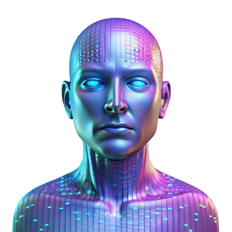 wonderful contemporary A holographic projection of a human face, glitching and distorting, surrounded by binary code. Cool, digital lighting, glitch art style detailed png