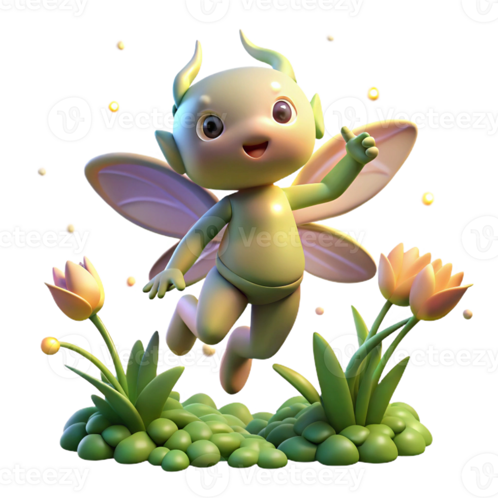 impressive vintage A playful sprite with wings of pure light, dancing among a field of glowing, magical flowers, illuminated by the soft glow of fireflies detailed png