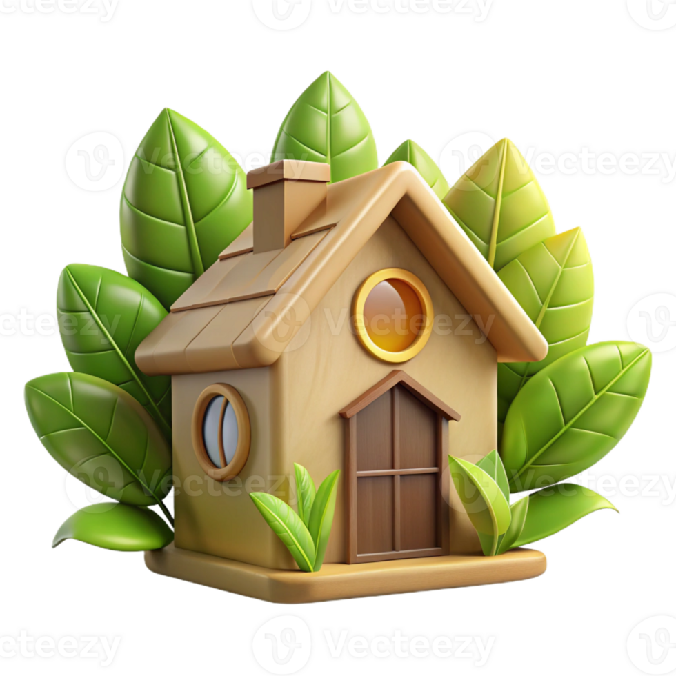 extraordinary contemporary Sustainable eco-house, built with natural materials, sunlight filtering through leaves, warm and inviting, environmentally conscious style, original png