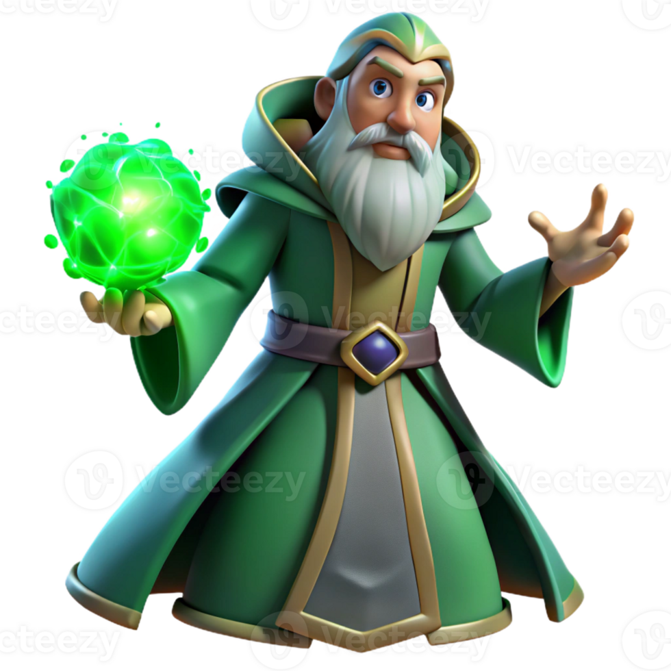 serene rustic A powerful sorcerer with eyes of burning emerald, casting a spell of swirling energy, illuminated by the crackling energy of the spell itself exclusive png