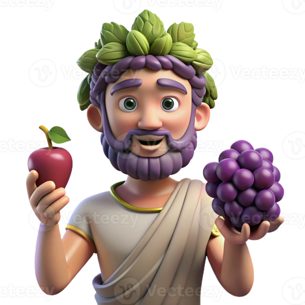 magnificent vintage Dionysus, God of Wine, holding grapes, exclusive png