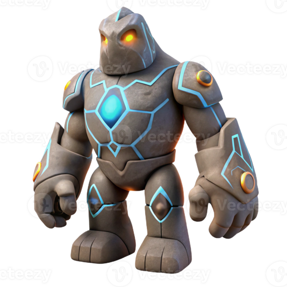 magnificent rustic A towering stone golem with glowing runes carved into its body authentic png