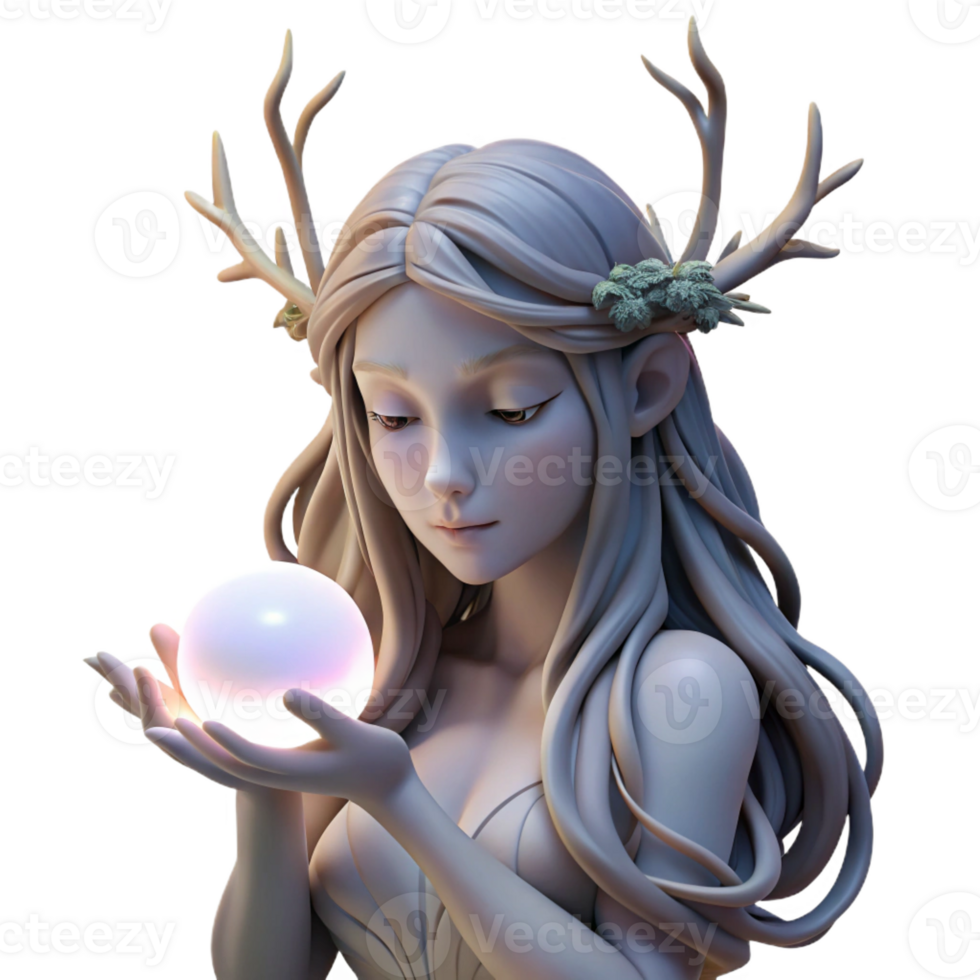 beautiful classic A serene dryad with flowing willow branches for hair, cradling a glowing orb of moonlight, soft diffuse lighting, art nouveau style exclusive png