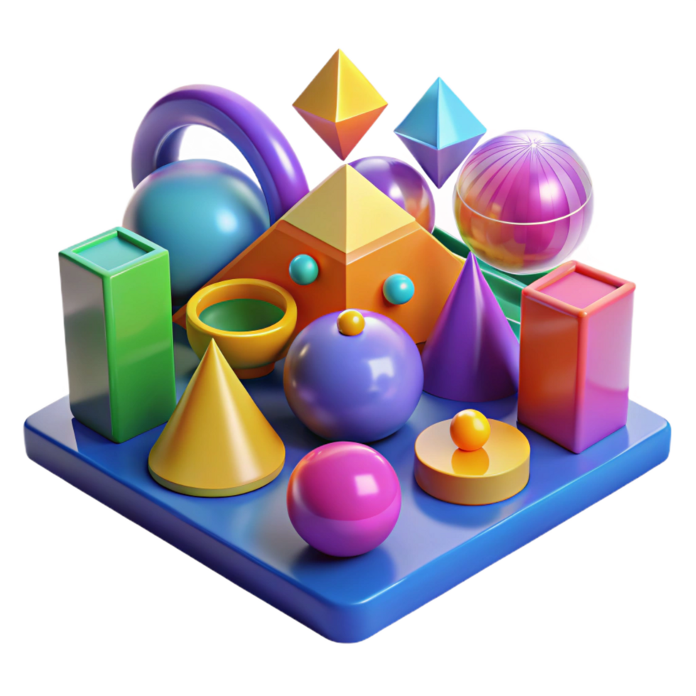 stunning contemporary A field of colorful, geometric shapes, with a bright, playful lighting, in a pop art style authentic png