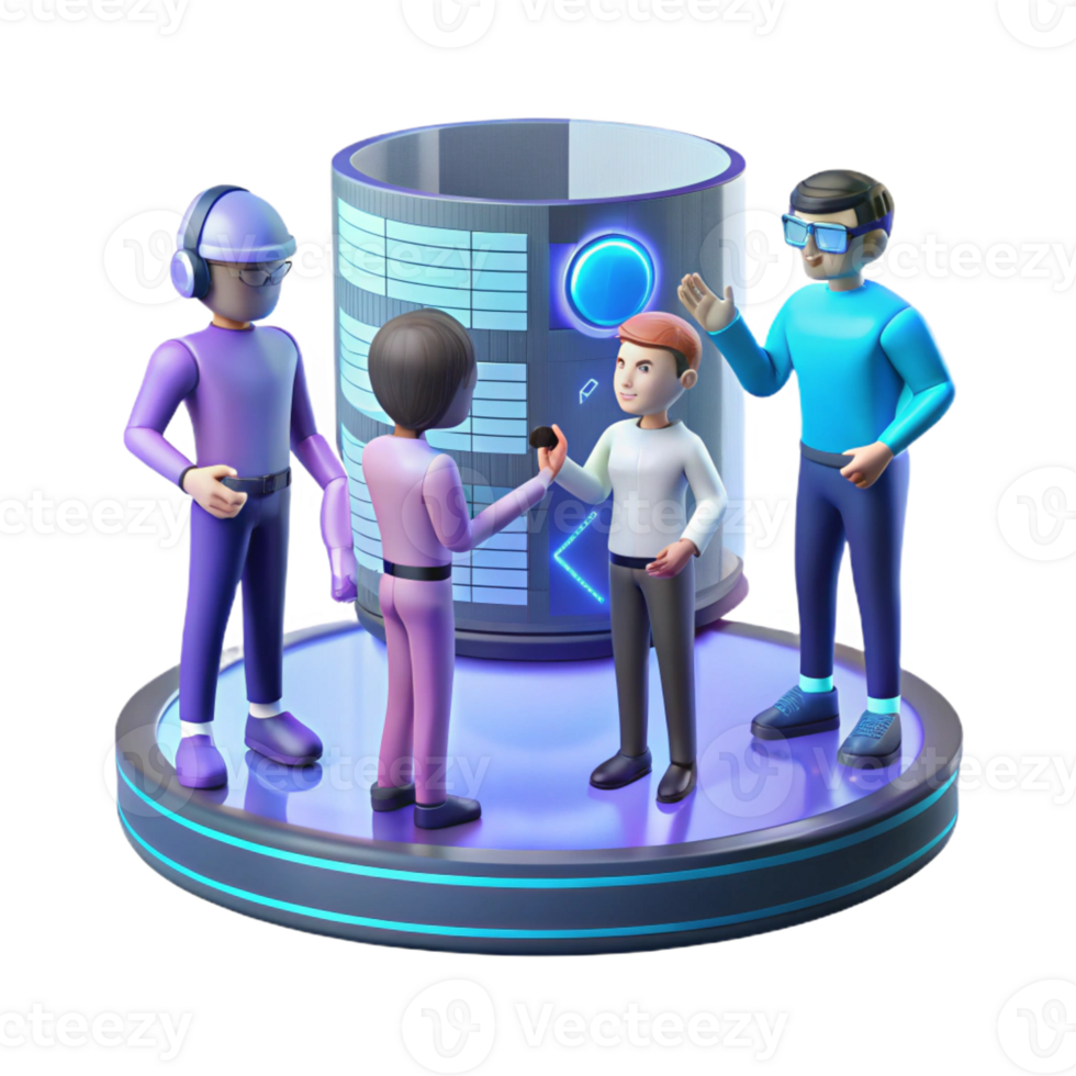 wonderful traditional A group of people interacting with a large, holographic display, collaborative, futuristic style detailed png