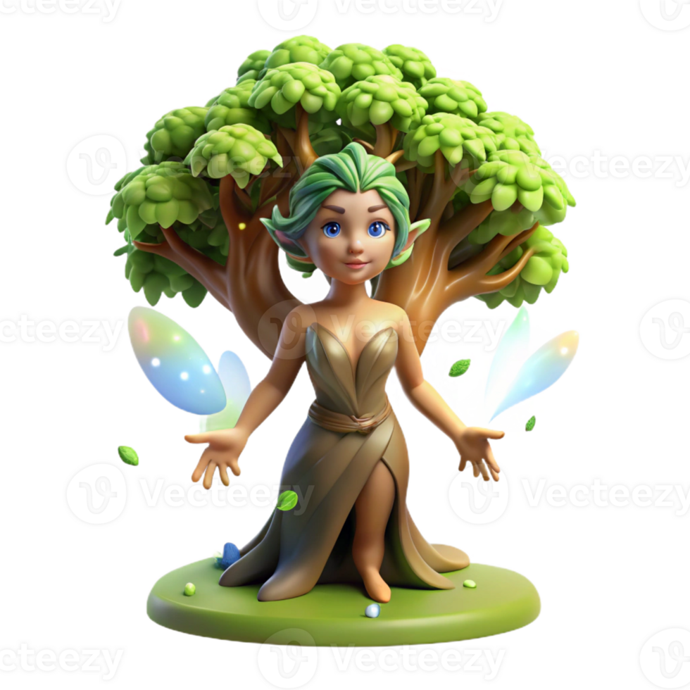 stunning rustic A beautiful dryad emerging from an ancient oak tree, dappled with sunlight, in a dreamy, Impressionist style professional png