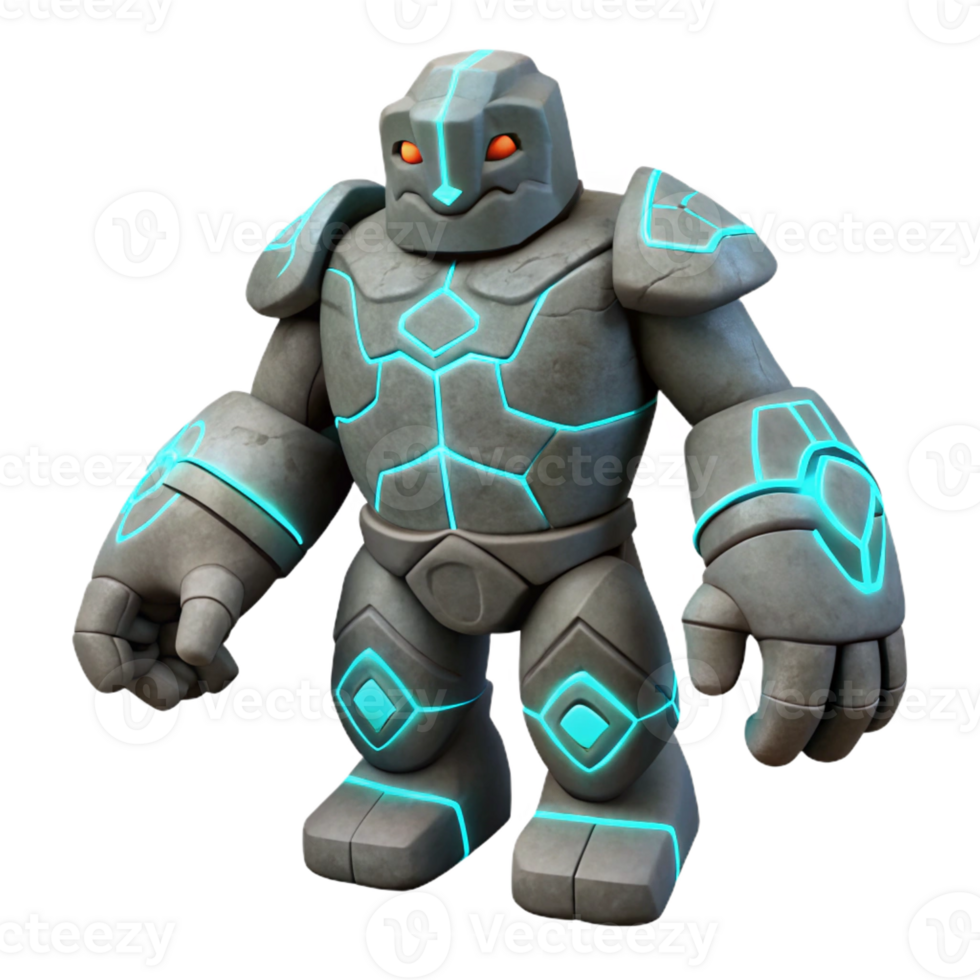 elegant artistic A towering stone golem with glowing runes carved into its body high resolution png