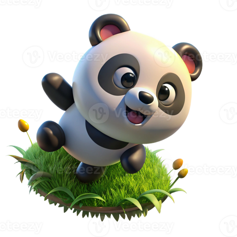 stunning traditional A playful panda cub tumbling down a grassy hill, lit by bright midday sun, in a cute, anime style premium png