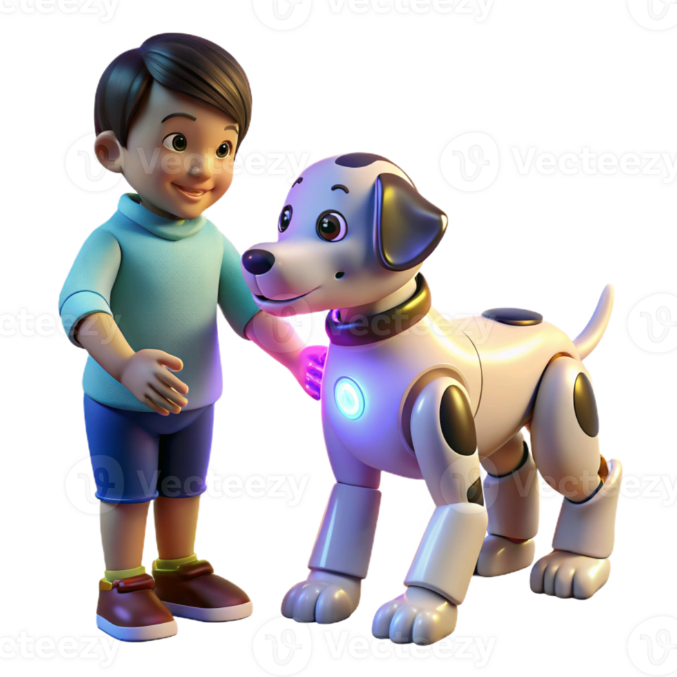 extraordinary abstract A robotic dog interacting with a child, illuminated by warm, natural light, heartwarming style 4K png