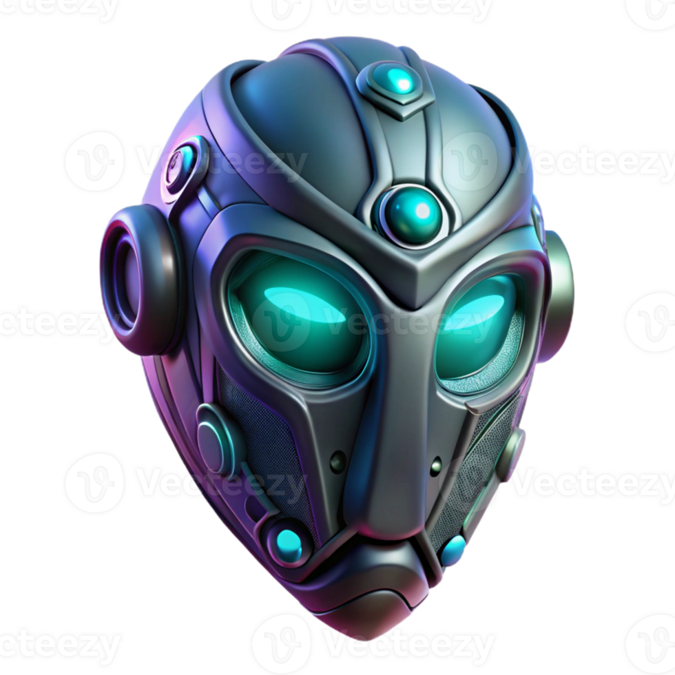 vibrant contemporary A futuristic mask, with intricate designs and glowing lenses, floats in mid-air, studio lighting, product design style professional png