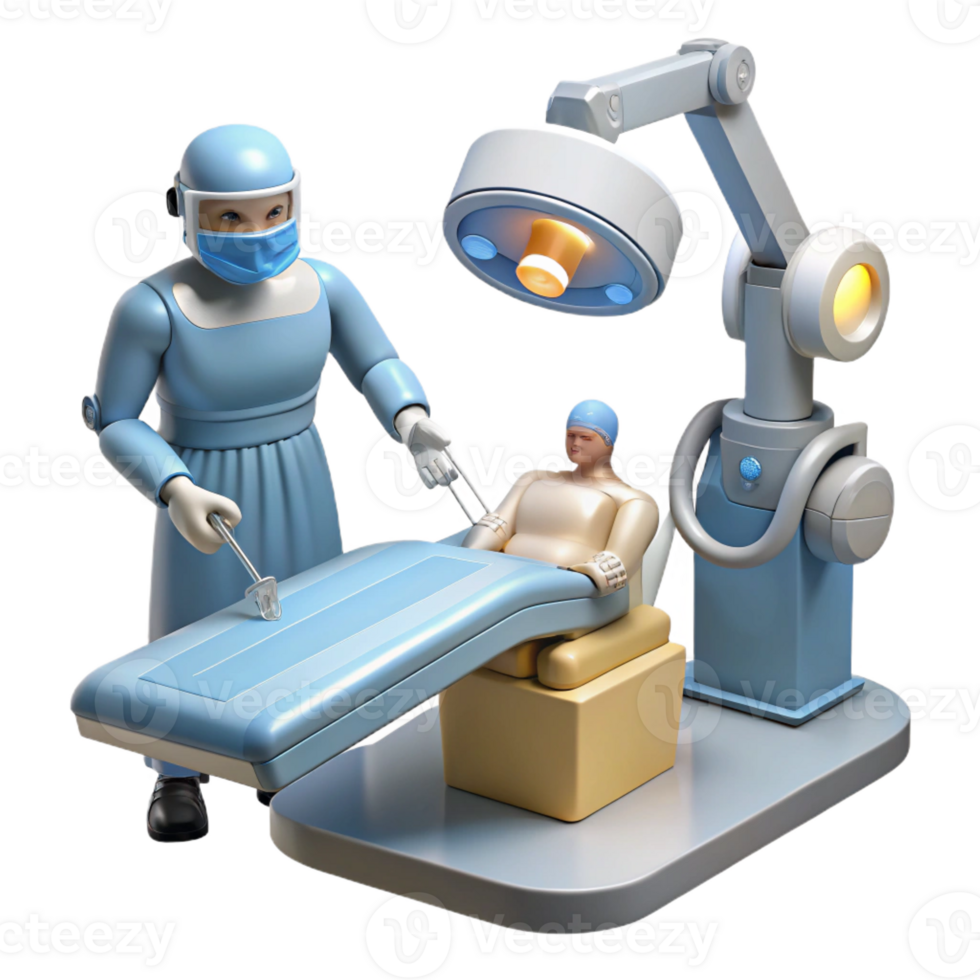 extraordinary minimalist A robotic surgeon performing a delicate operation, illuminated by the sterile light of an operating room, photorealistic style genuine png