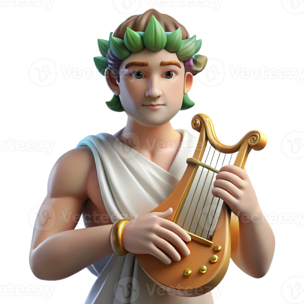 impressive traditional Apollo, God of Music and Light, holding lyre, premium png