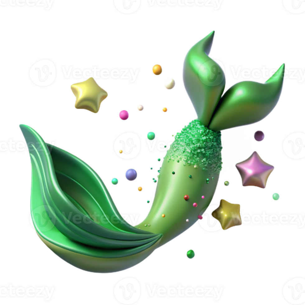 dramatic artistic Green Mermaid Tail Flowing Fins Transparent high quality png