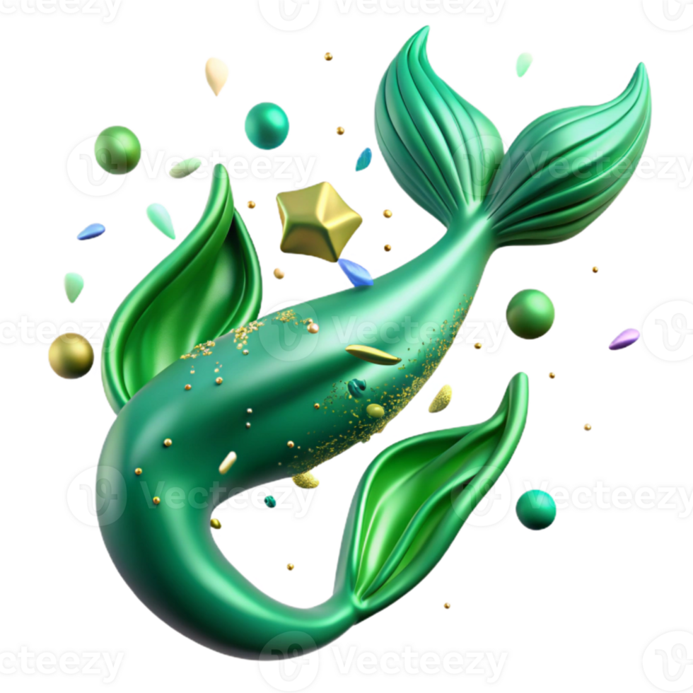 dramatic minimalist Green Mermaid Tail Flowing Fins Transparent authentic png