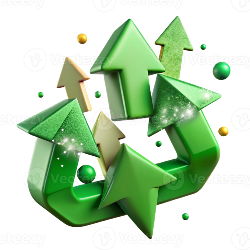 elegant rustic Green Recycling Arrows Upward Motion Isolated png