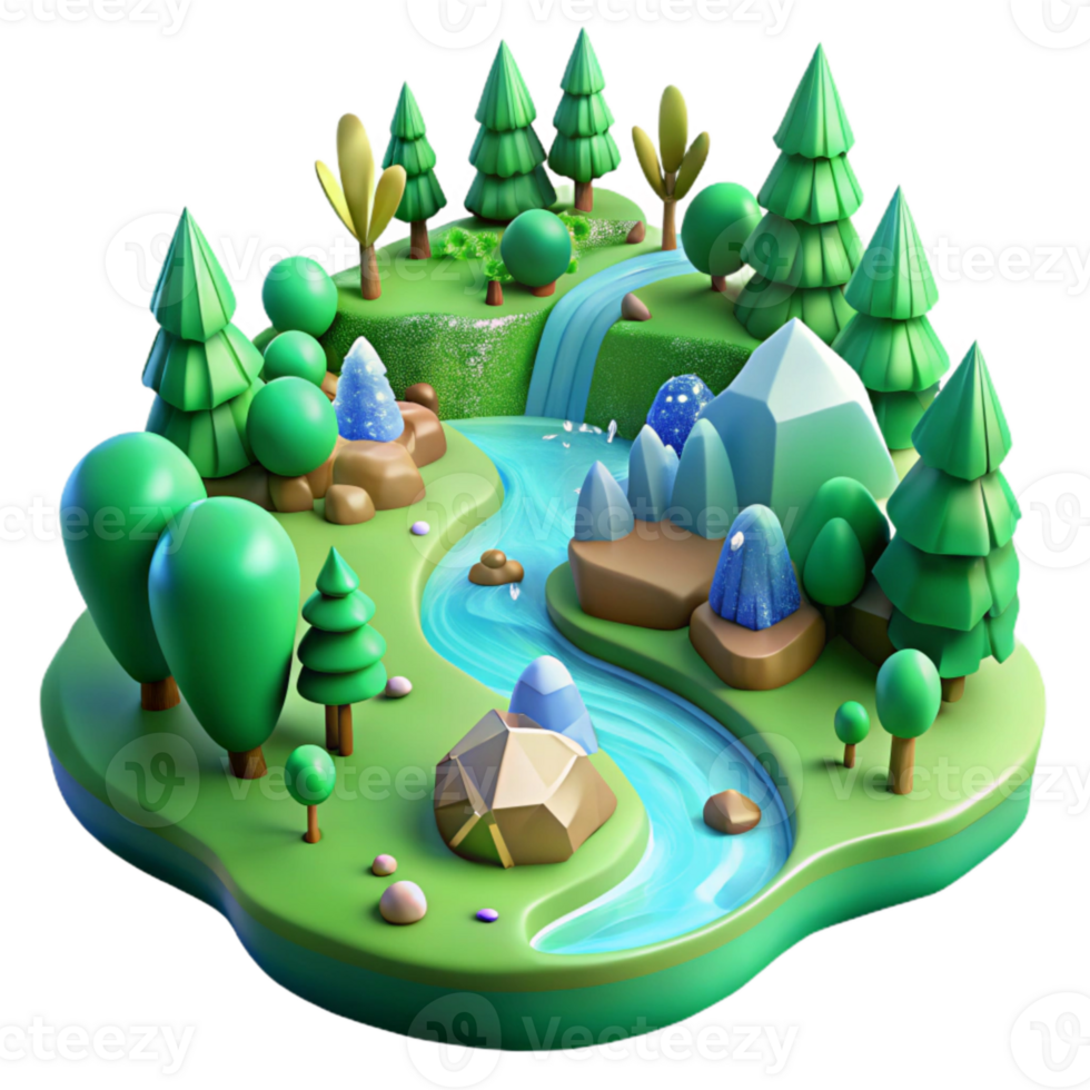 impressive artistic Green Valley with River Transparent for Nature Illustrations premium png