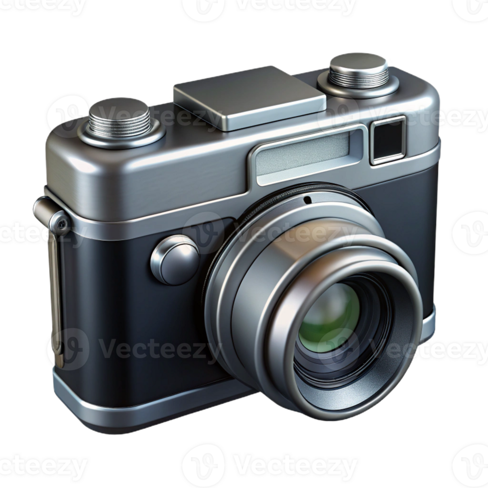 magnificent modern A vintage camera, black and silver, detailed png