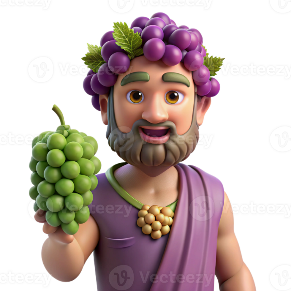 dramatic artistic Dionysus, God of Wine, holding grapes, original png