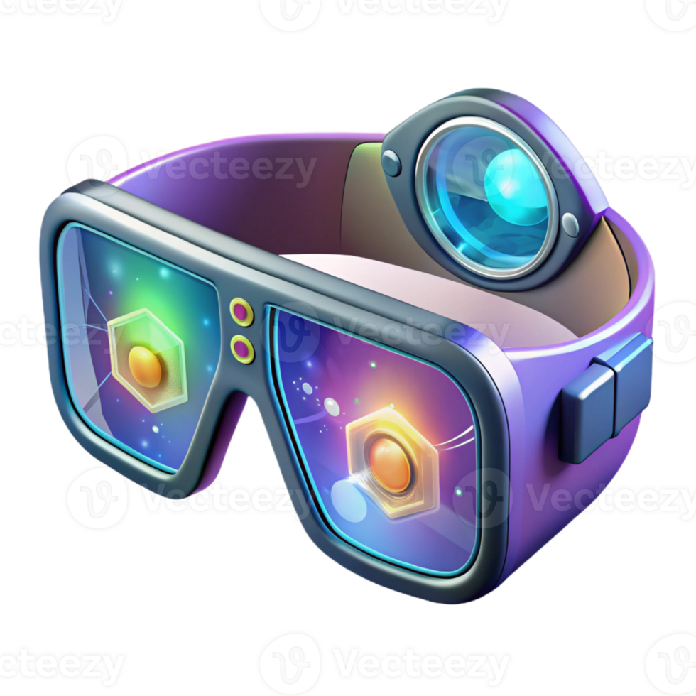 elegant contemporary A pair of augmented reality glasses displaying interactive holographic information, illuminated by the ambient light of a busy street, realistic style high resolution png
