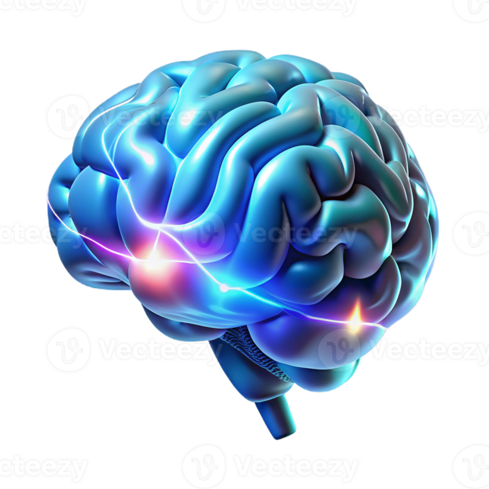 extraordinary modern A holographic projection of a human brain pulsating with energy, cool, clinical lighting, medical illustration style original png