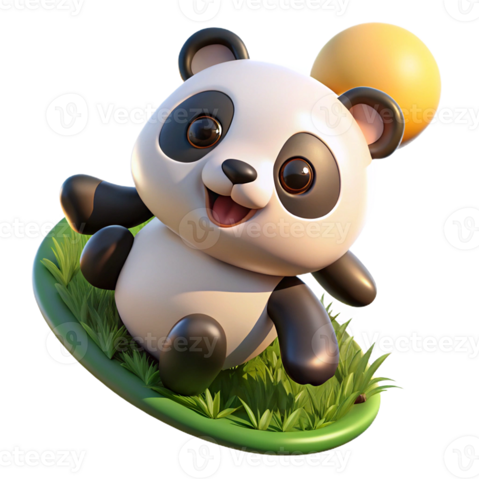 stunning artistic A playful panda cub tumbling down a grassy hill, lit by bright midday sun, in a cute, anime style 4K png