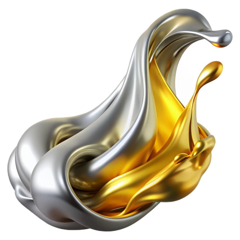 dramatic minimalist A cascade of flowing, liquid metal, in shades of silver and gold, illuminated by a warm, golden light detailed png