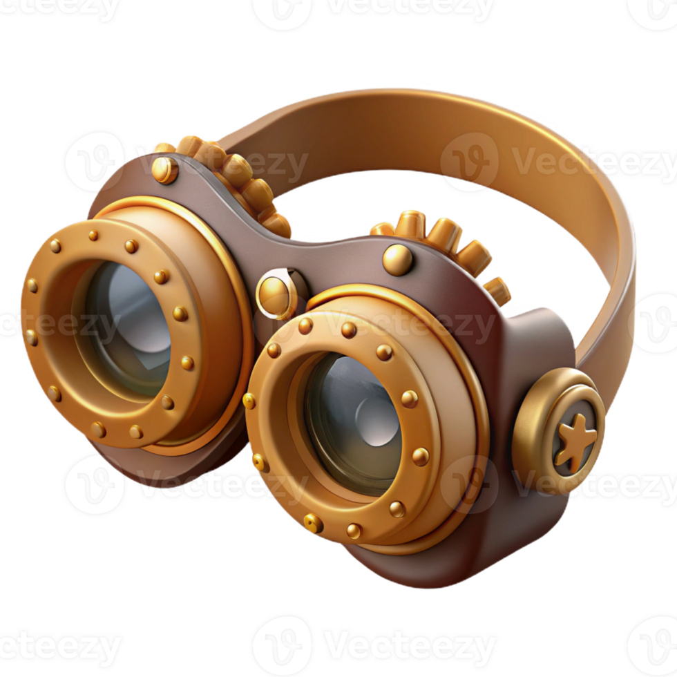 beautiful contemporary Steampunk goggles with intricate brass gears and leather straps exclusive png