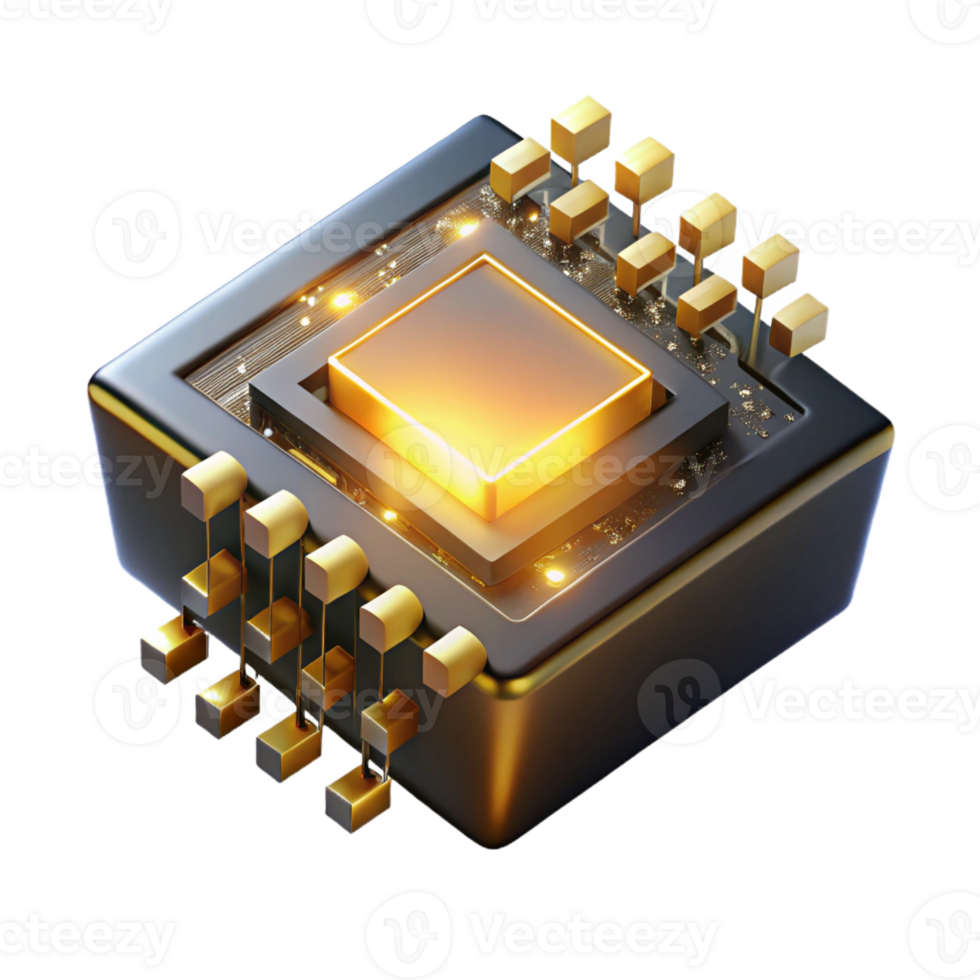 extraordinary artistic A single, levitating microchip emitting binary code as beams of golden light, dark, moody lighting, digital art style original png
