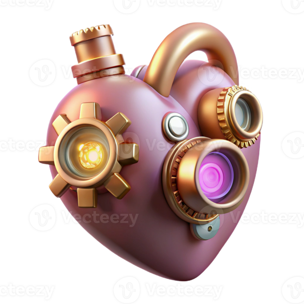 impressive modern Steampunk heart with gears, pipes, and glowing valves original png