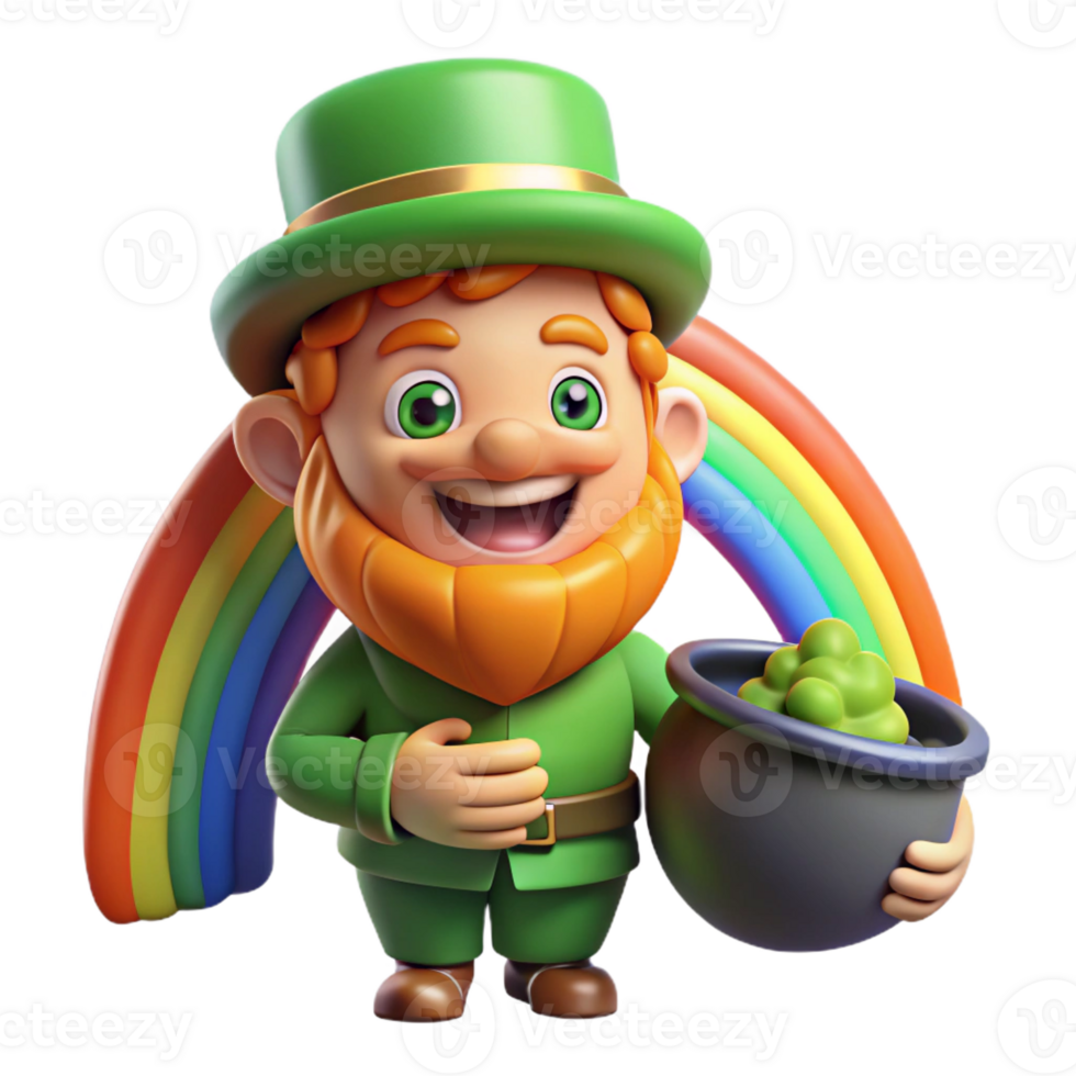 wonderful modern A mischievous Leprechaun hiding a pot of gold at the end of a rainbow, bright and cheerful lighting, cartoon style original png