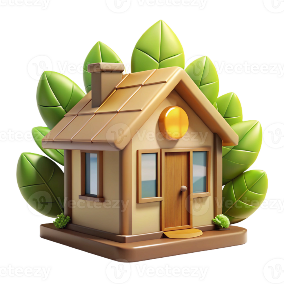 wonderful abstract Sustainable eco-house, built with natural materials, sunlight filtering through leaves, warm and inviting, environmentally conscious style, professional png