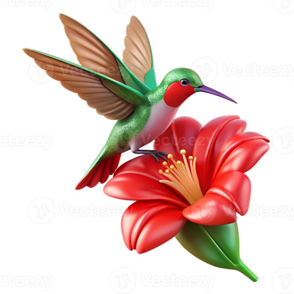 wonderful minimalist A tiny hummingbird hovering near a vibrant red flower, capturing the intricate details of both, in a botanical illustration style exclusive png