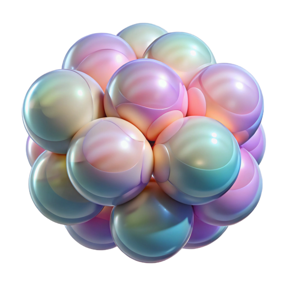 stunning contemporary A series of overlapping, transparent spheres, each containing a unique fractal pattern, with a soft, pastel color palette premium png