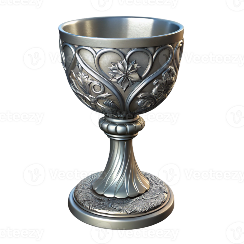 extraordinary modern A single, ornate silver chalice with intricate elven engravings authentic png