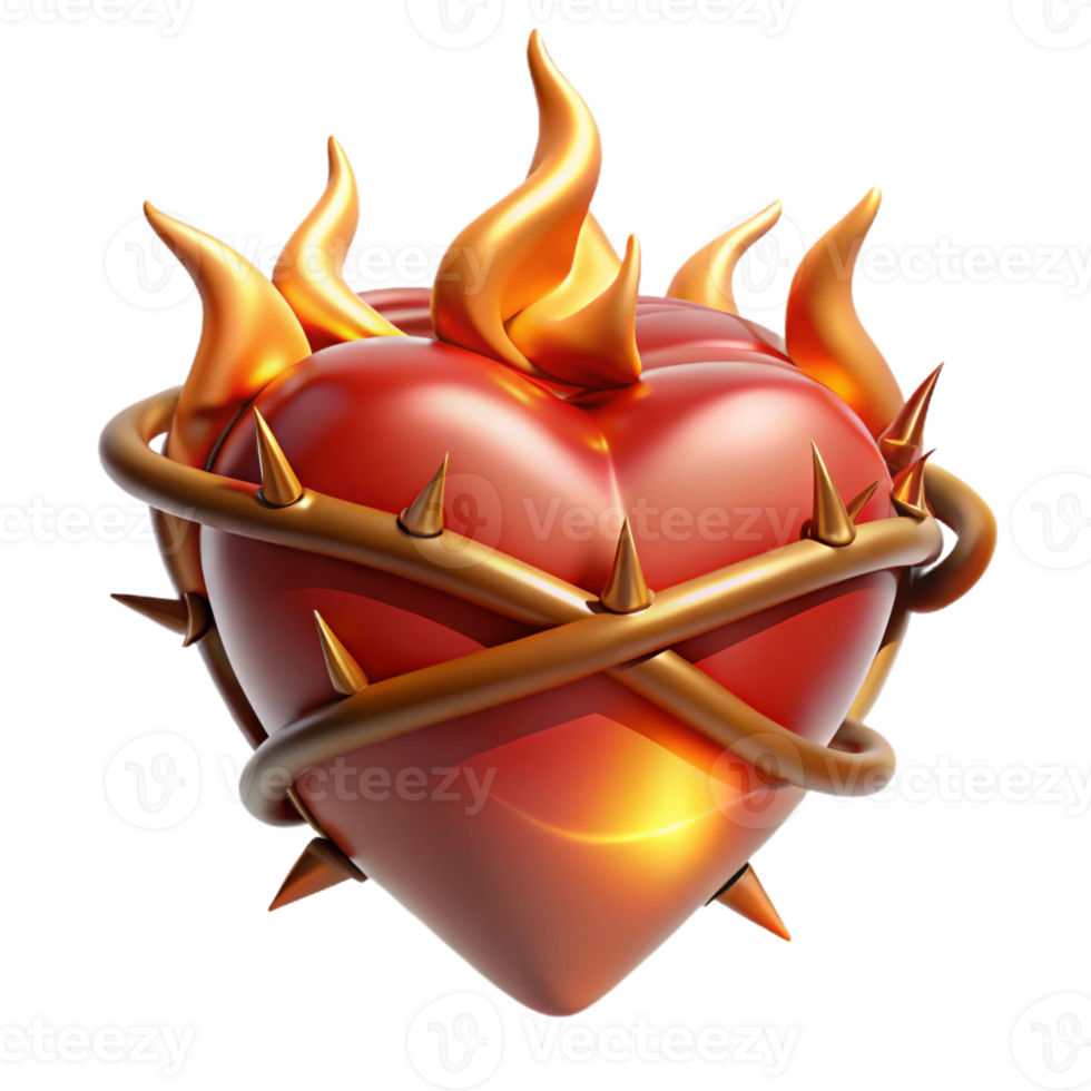 stunning creative A stylized heart, glowing embers, thorny vines wrapped around it high quality png