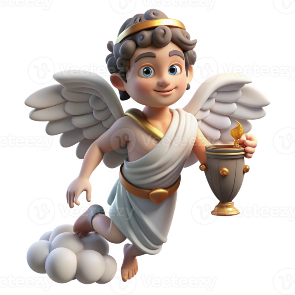 vibrant creative A mischievous Greek Hermes, the messenger god, with winged sandals and a caduceus, delivering a message amidst a swirling cloud of dust, classical Greek vase painting style authentic png